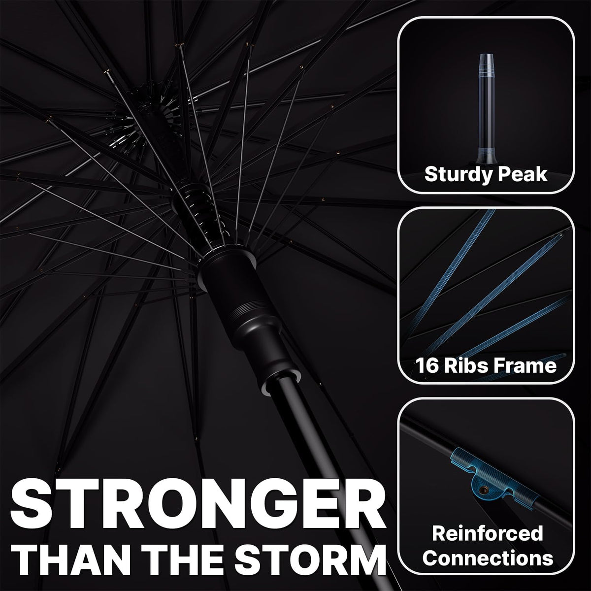 Royal Walk Large Umbrella for Rain & Golf, Windproof, Big, Heavy Duty Stick