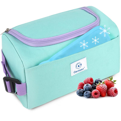 Genteen Small Cooler Bag with Ice Packs, Insulated Leakproof Reusable Lunch & Snack Tote, BPA free Thermal Cooler Bag for School, Travel, Work and Daily Use,Blue