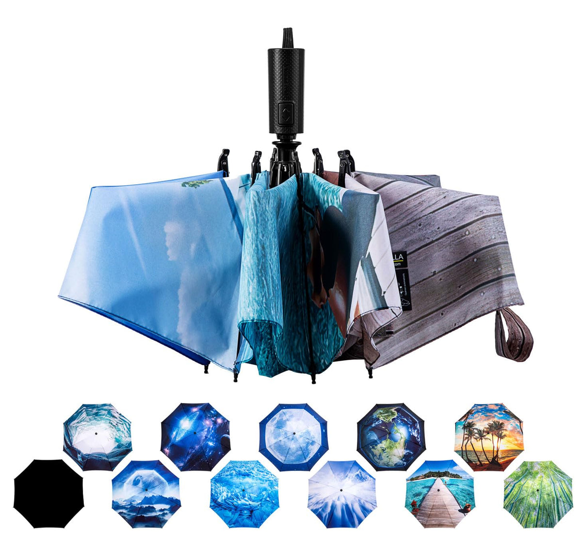 LANBRELLA Compact Reverse Folding Umbrella Auto Windproof Travel Umbrella