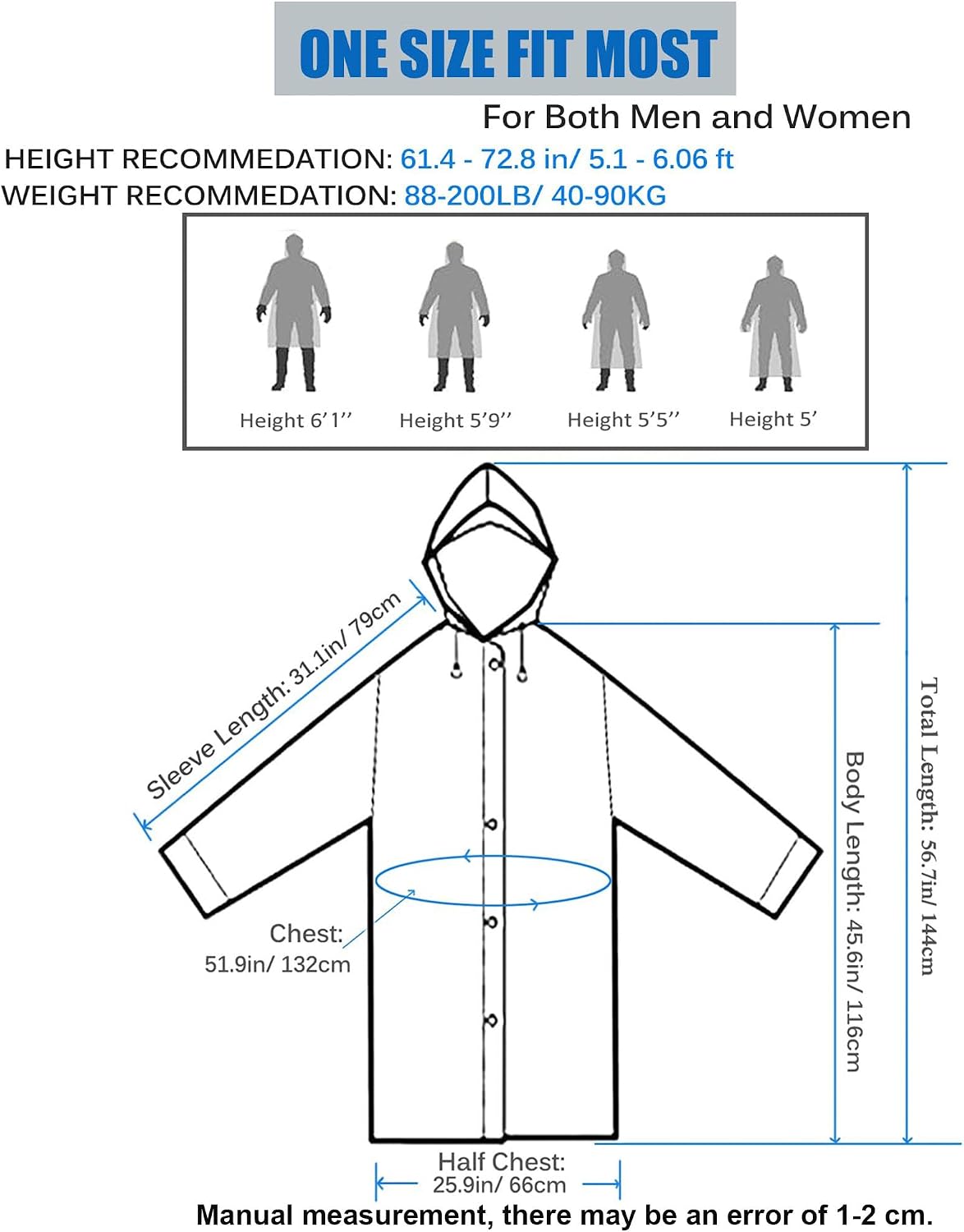 HLKZONE Raincoat, 2 Pack Rain Ponchos for Adults Travel Rain Jacket Packable Rain Coats for Women with Drawstring Hood
