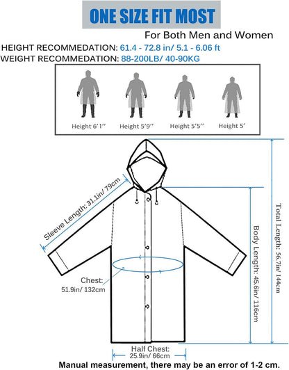 HLKZONE Raincoat, 2 Pack Rain Ponchos for Adults Travel Rain Jacket Packable Rain Coats for Women with Drawstring Hood