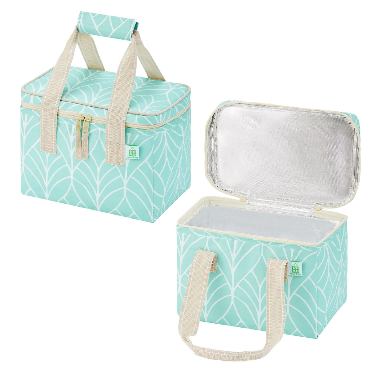 VENO 2 Pack Insulated Grocery Bags, Hard Bottom, Light Blue
