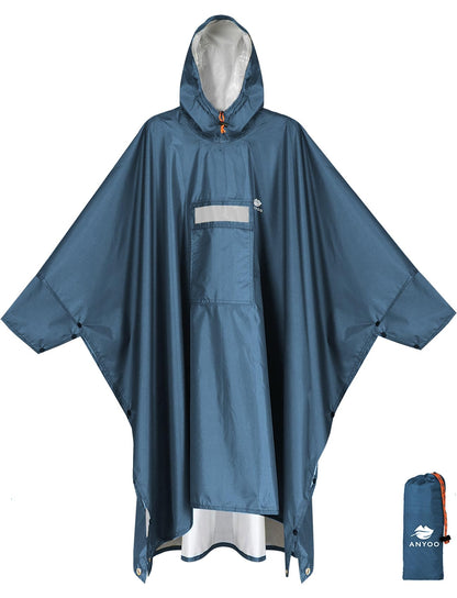 ANYOO Hooded Rain Poncho for Adult Waterproof Lightweight Raincoat