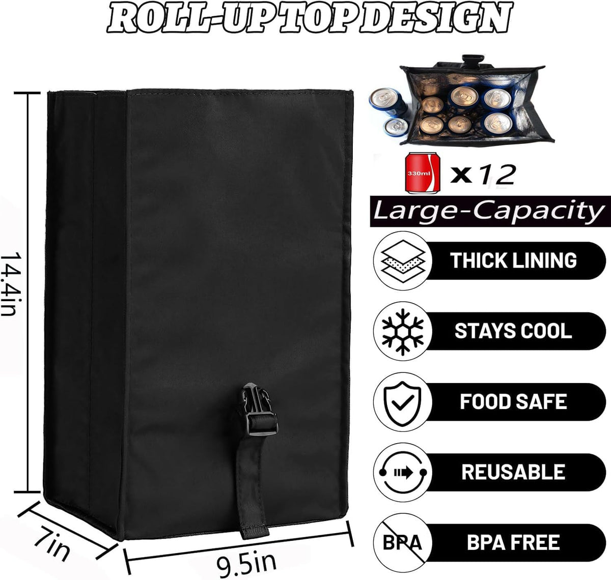 ZM-YOUTOO Insulated Foldable Lunch Bag- Lightweight Portable with Adjustable Shoulder Strap Lunch Box for Men, Women, Office, Work, Picnic, Hiking and Beach