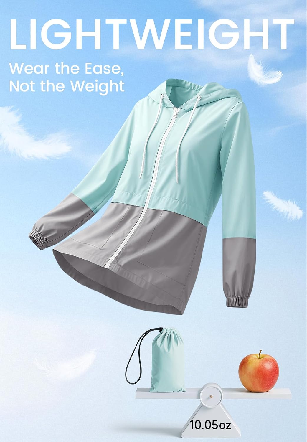 Zando Lightweight Rain Jacket Women Packable Waterproof Raincoat with Hood