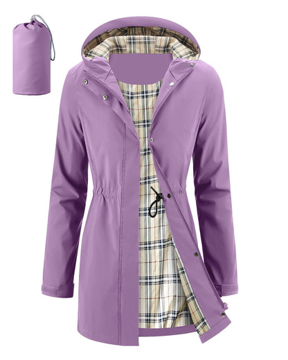 iCreek Women's Long Rain Jacket Waterproof Packable Hooded Windbreaker