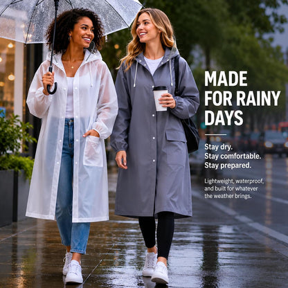 Women's EVA Raincoat, Waterproof Hooded Long Rain Poncho