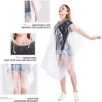 TUNCHMO Disposable Rain Ponchos for Adults & kids 6 Pack Extra Thick