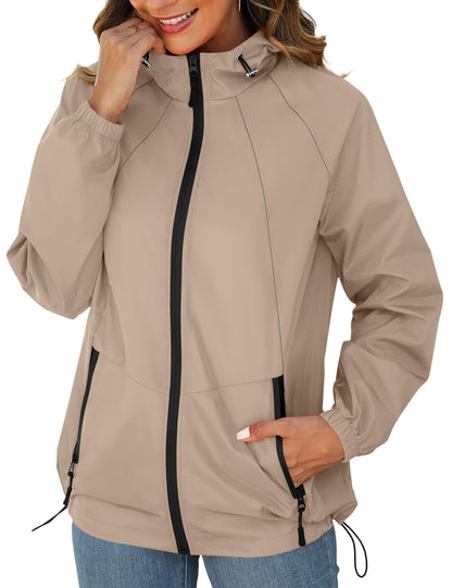 Avoogue Rain Jacket for Women Waterproof Lightweight Windbreaker Jacket with Hood Packable Raincoat with Pockets S-3XL