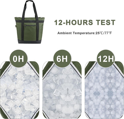 BeeGreen Cooler Bag Soft Insulated Tote for Beach Travel Grocery Shopping Lunch Portable Large Ice Coolers with Handle Hard Freezer Bags with Zippered Top Foldable Leakproof Delivery Totes Moss