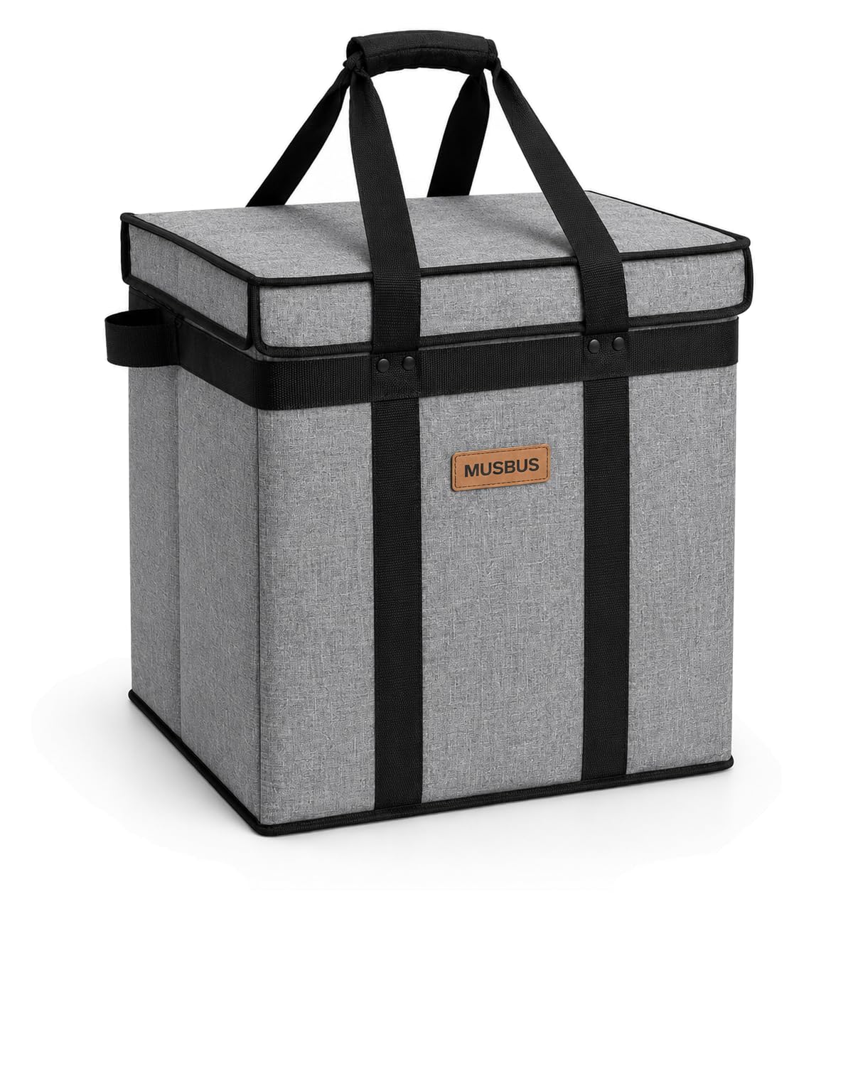 Musbus 1 Pack Reusable Grocery Bags Insulated Tote with Lid – Foldable Cooler Bag Hook & Loop Closure, Thermal Lining, Reinforced Bottom, 30L Heavy Duty Box, Water-Resistant for Shopping Picnic Trunk