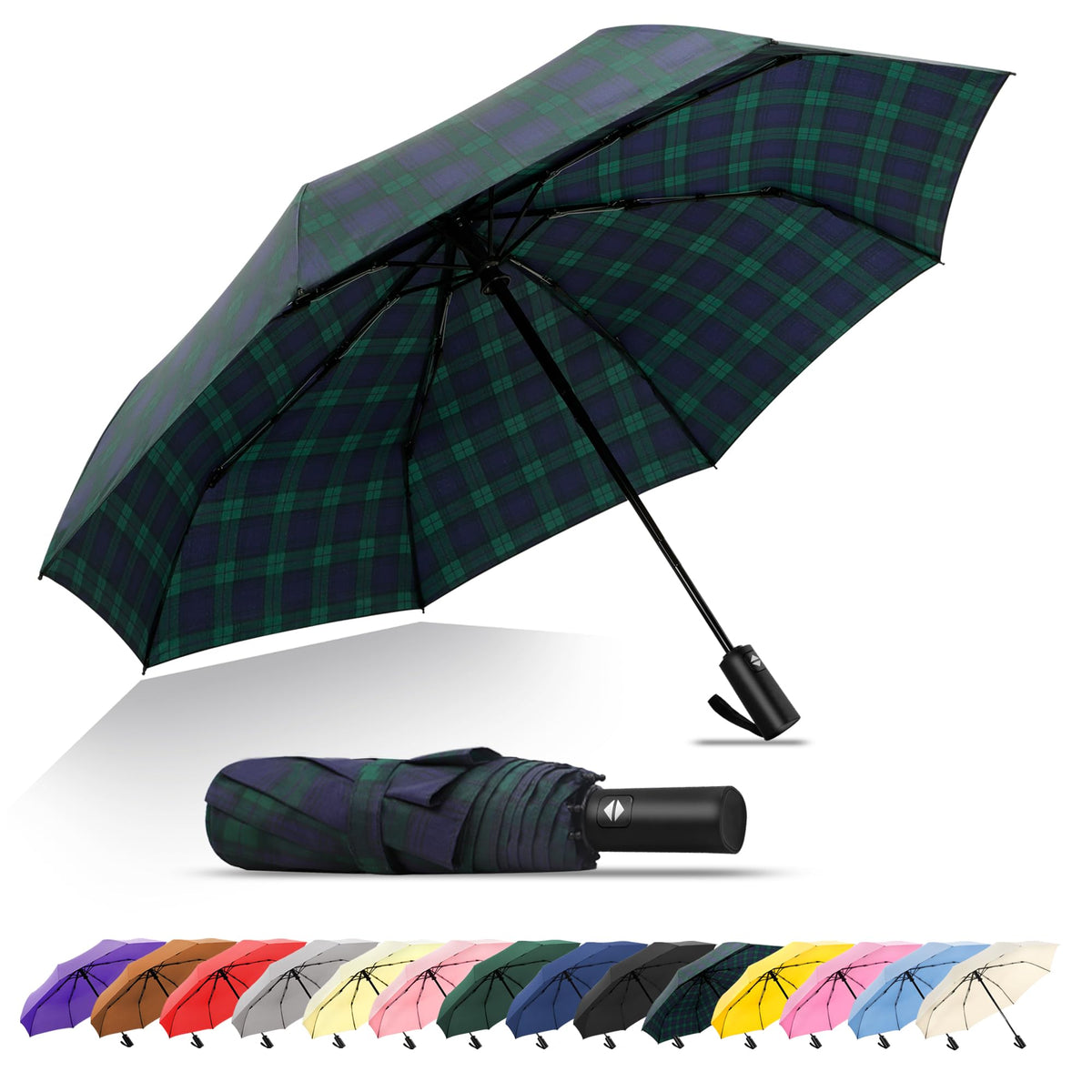 SoulRain Travel Umbrella - Compact Umbrella for Rain - Perfect Large Auto Folding Umbrella - Ideal Car umbrella, Small umbrella, and Travel Companion