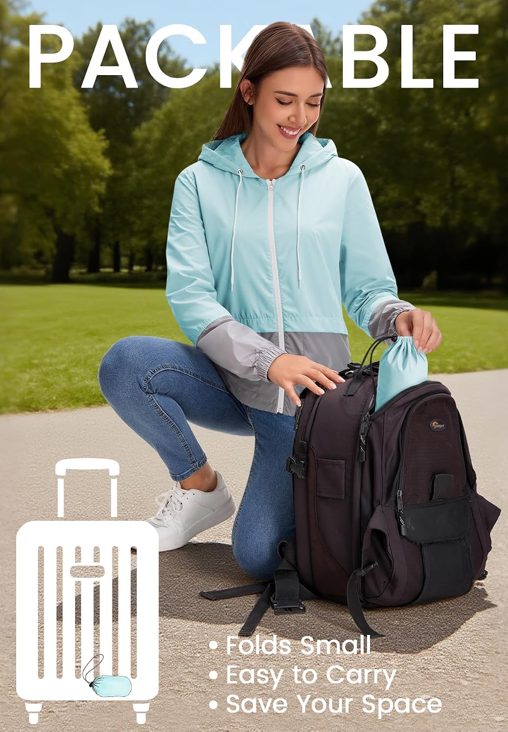 Zando Lightweight Rain Jacket Women Packable Waterproof Raincoat with Hood