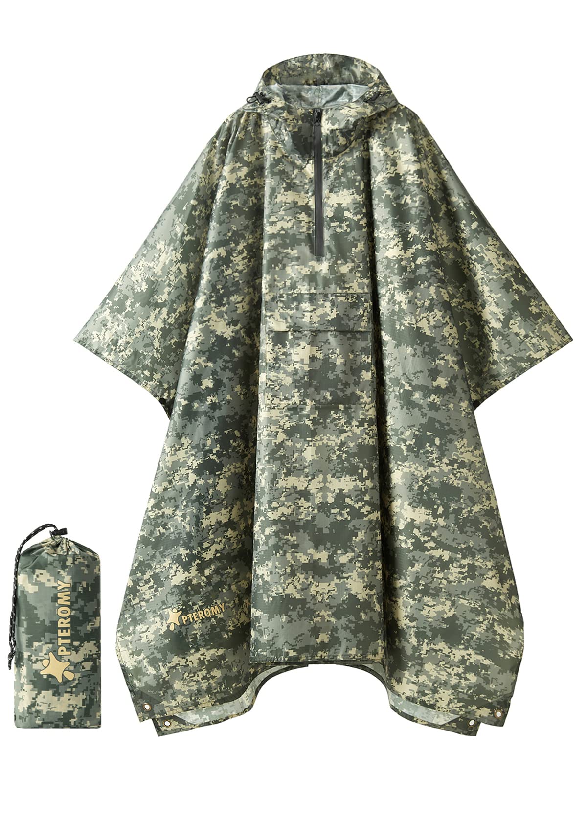 PTEROMY Hooded Rain Poncho for Adults, Reusable Waterproof Raincoat