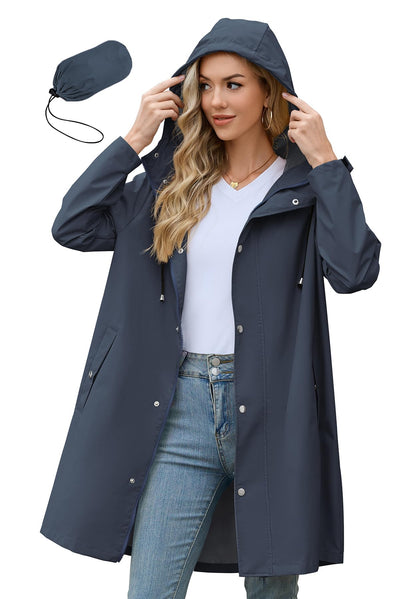 Zando Long Packable Rain Jacket Women Waterproof Raincoat with Hood