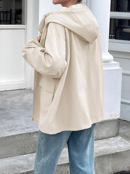 Fisoew Womens Oversized Lightweight Jacket Hooded Trench Coat Windbreaker Waterproof Raincoat With Pockets for Outdoor