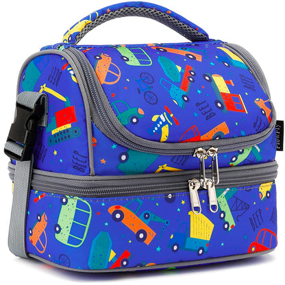 FlowFly Double Decker Cooler Insulated Lunch Bag Large Tote for Boys, Girls, Men, Women, With Adjustable Strap,Black