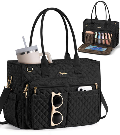 Bagstellar Teacher Tote Bag for Women, 15.6" Laptop Work Tote Computer Bag