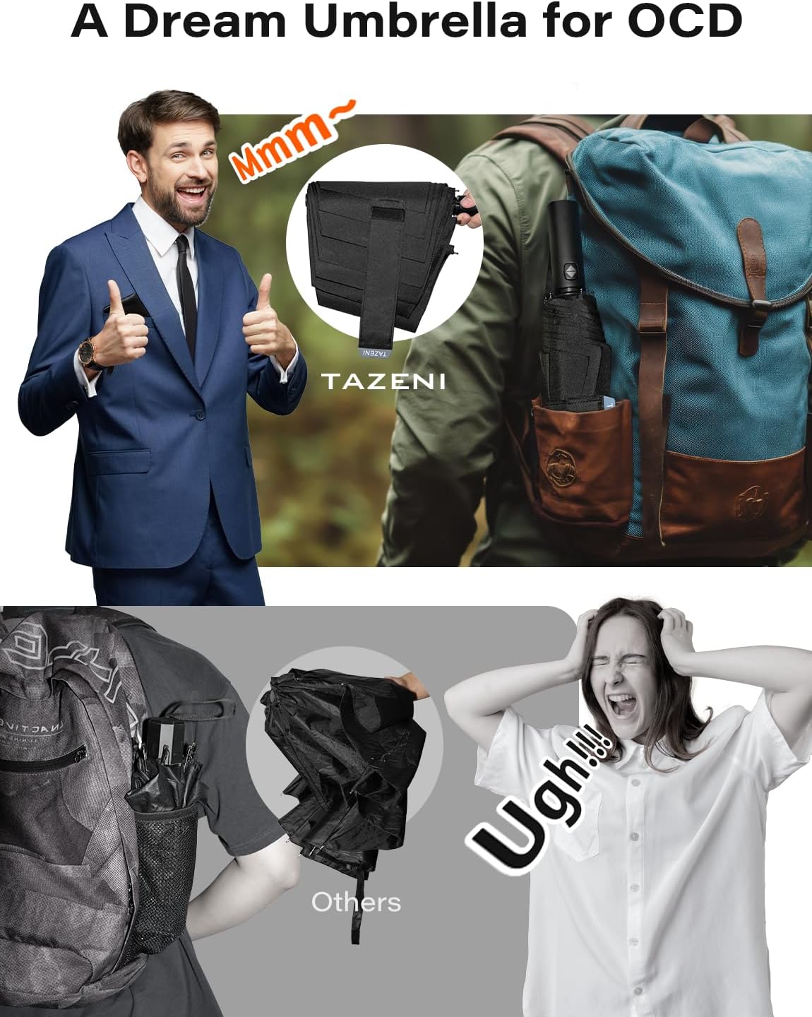 Auto-Tidy Travel Compact Umbrella for Rain, with Self-Folding Canopy Design