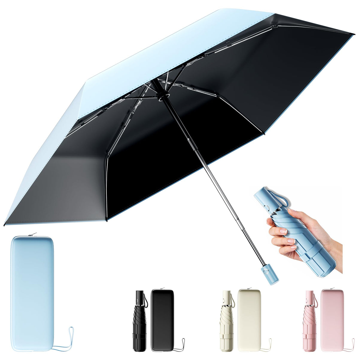 Moorrlii UPF 50+ Compact Travel Umbrella, Windproof Automatic UV Umbrella