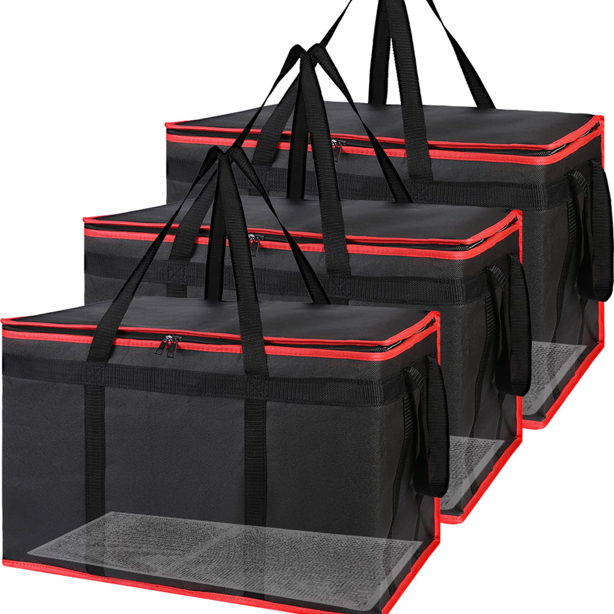 Bodaon 3 Pack Insulated Food Delivery Bags, XXXL Catering Cooler Bag Black