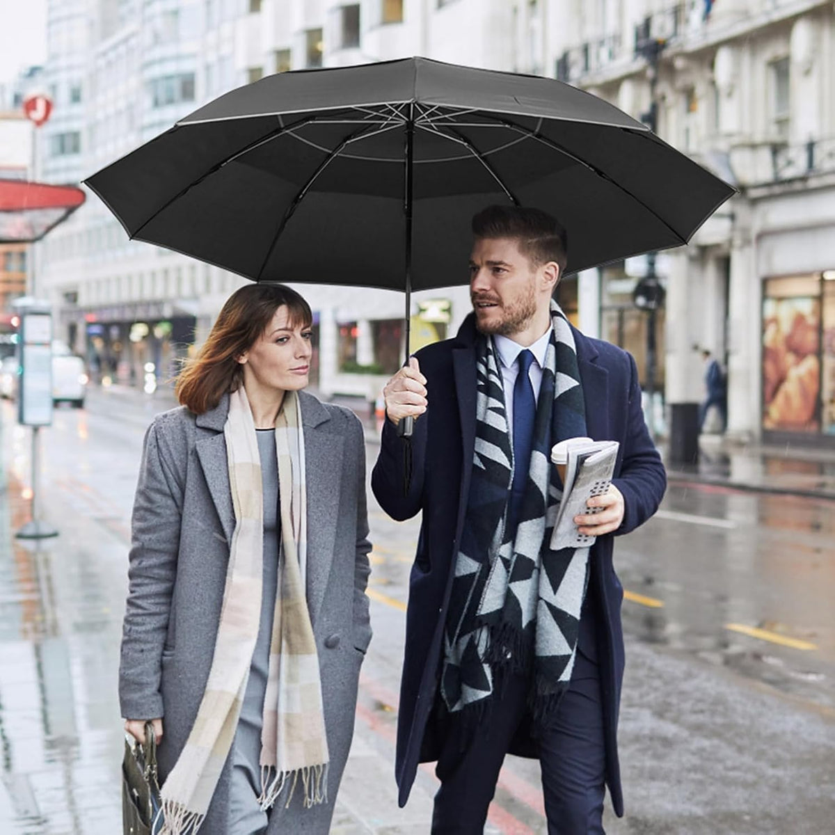 G4Free 54/62 Inch Large Inverted Golf Umbrella Windproof Reflective Stripe