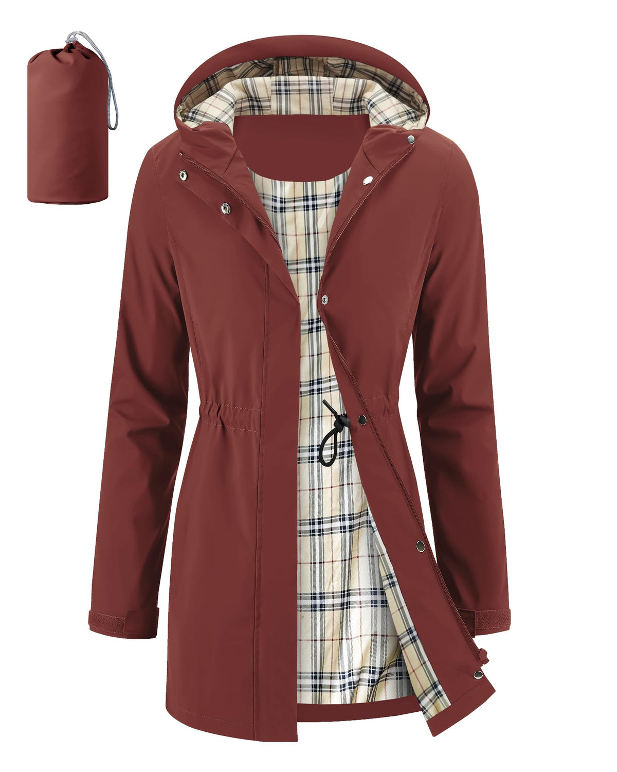 iCreek Women's Long Rain Jacket Waterproof Packable Hooded Windbreaker
