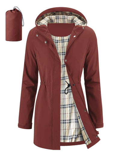 iCreek Women's Long Rain Jacket Waterproof Packable Hooded Windbreaker