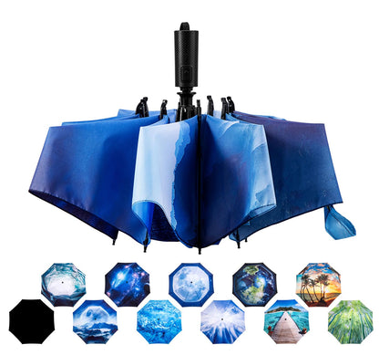 LANBRELLA Compact Reverse Folding Umbrella Auto Windproof Travel Umbrella