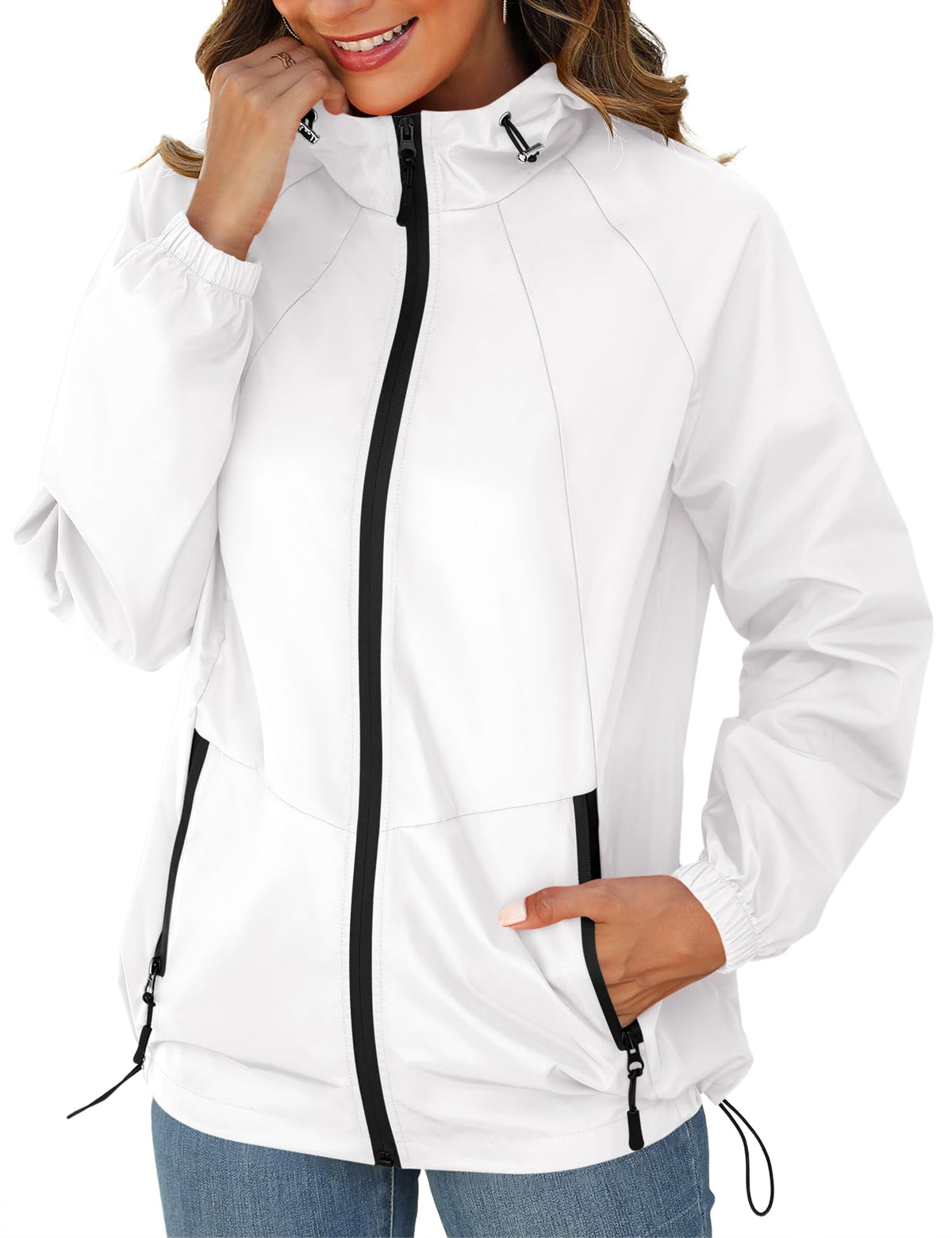 Avoogue Rain Jacket for Women Waterproof Lightweight Windbreaker Jacket with Hood Packable Raincoat with Pockets S-3XL
