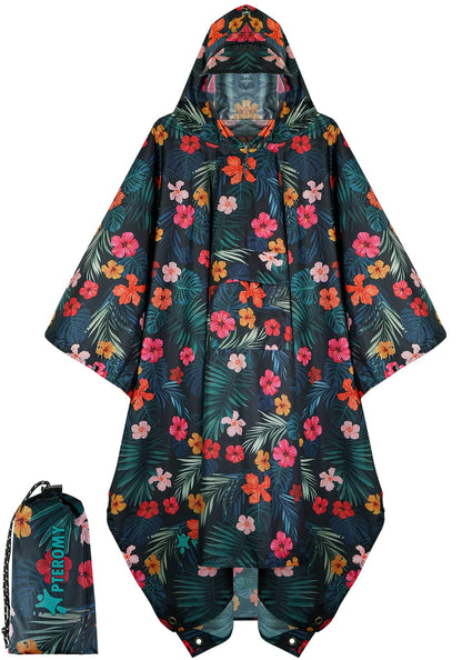 PTEROMY Hooded Rain Poncho for Adults, Reusable Waterproof Raincoat