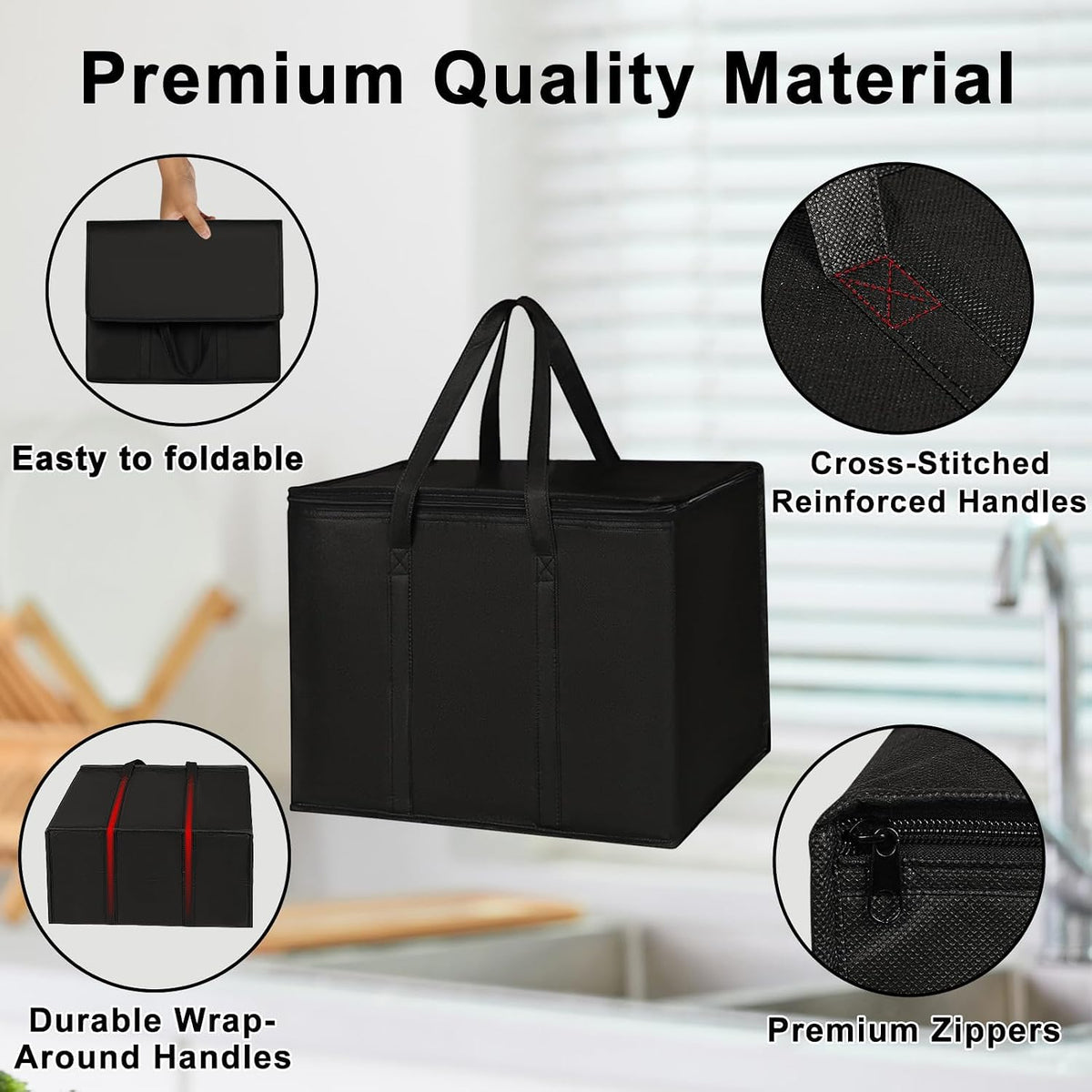 JNYONG 2 Pack Insulated Reusable Grocery Shopping Bags with zippered top