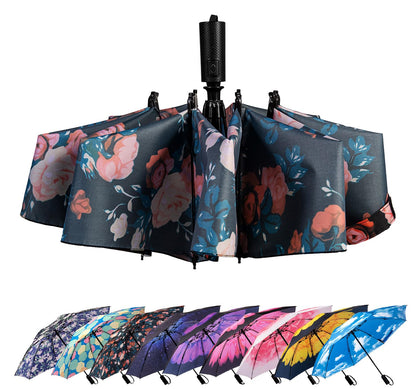 LANBRELLA Compact Reverse Folding Umbrella Auto Windproof Travel Umbrella