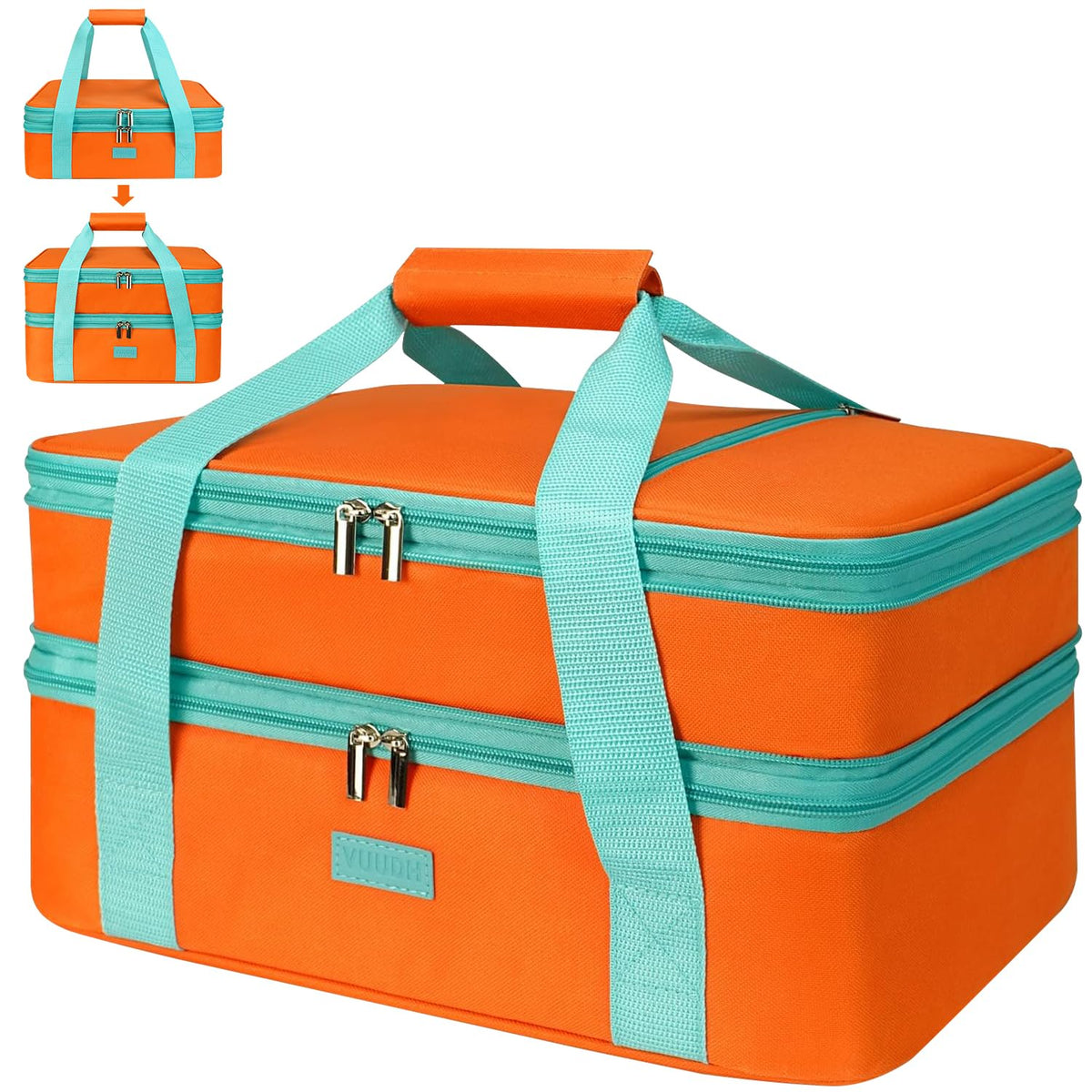 Casserole Carrier Bag - Double Decker Food Bag, Insulated Casserole Carrier for Hot or Cold Food, Lasagna Holder Tote for Picnics,Beaches,Traveling or Gifts (Blue)