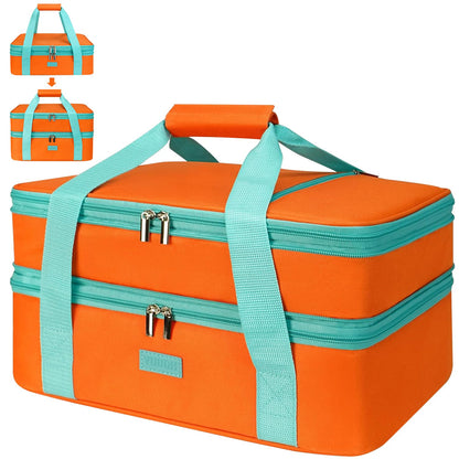 Casserole Carrier Bag - Double Decker Food Bag, Insulated Casserole Carrier for Hot or Cold Food, Lasagna Holder Tote for Picnics,Beaches,Traveling or Gifts (Blue)