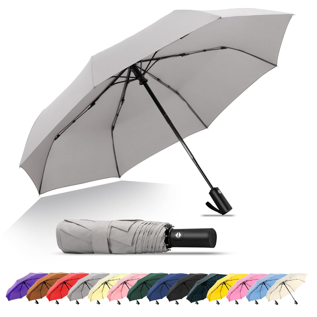 SoulRain Travel Umbrella - Compact Umbrella for Rain - Perfect Large Auto Folding Umbrella - Ideal Car umbrella, Small umbrella, and Travel Companion