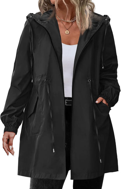 IN'VOLAND Women's Rain Jacket Plus Size Long Raincoat Waterproof Jackets