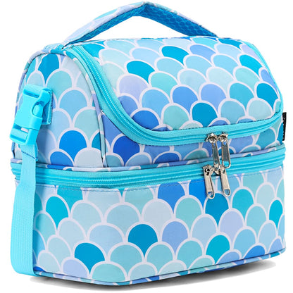 FlowFly Double Decker Cooler Insulated Lunch Bag Large Tote for Boys, Girls, Men, Women, With Adjustable Strap,Black