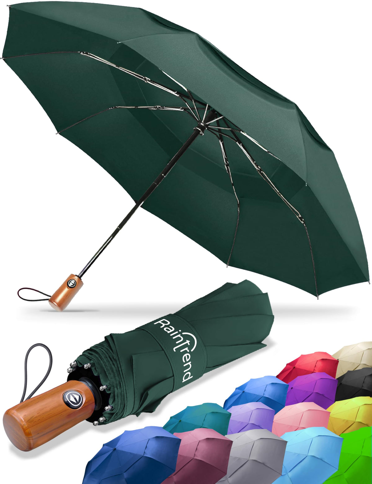 Raintrend Windproof Travel Umbrellas for Rain Automatic +10% Bigger Canopy Strong Frame Compact Folding Portable Umbrella for Women Men Backpack Purse