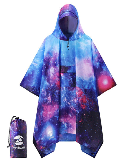 SaphiRose Double Layer Rain Poncho, Waterproof Thick Hooded Raincoat 3-in-1