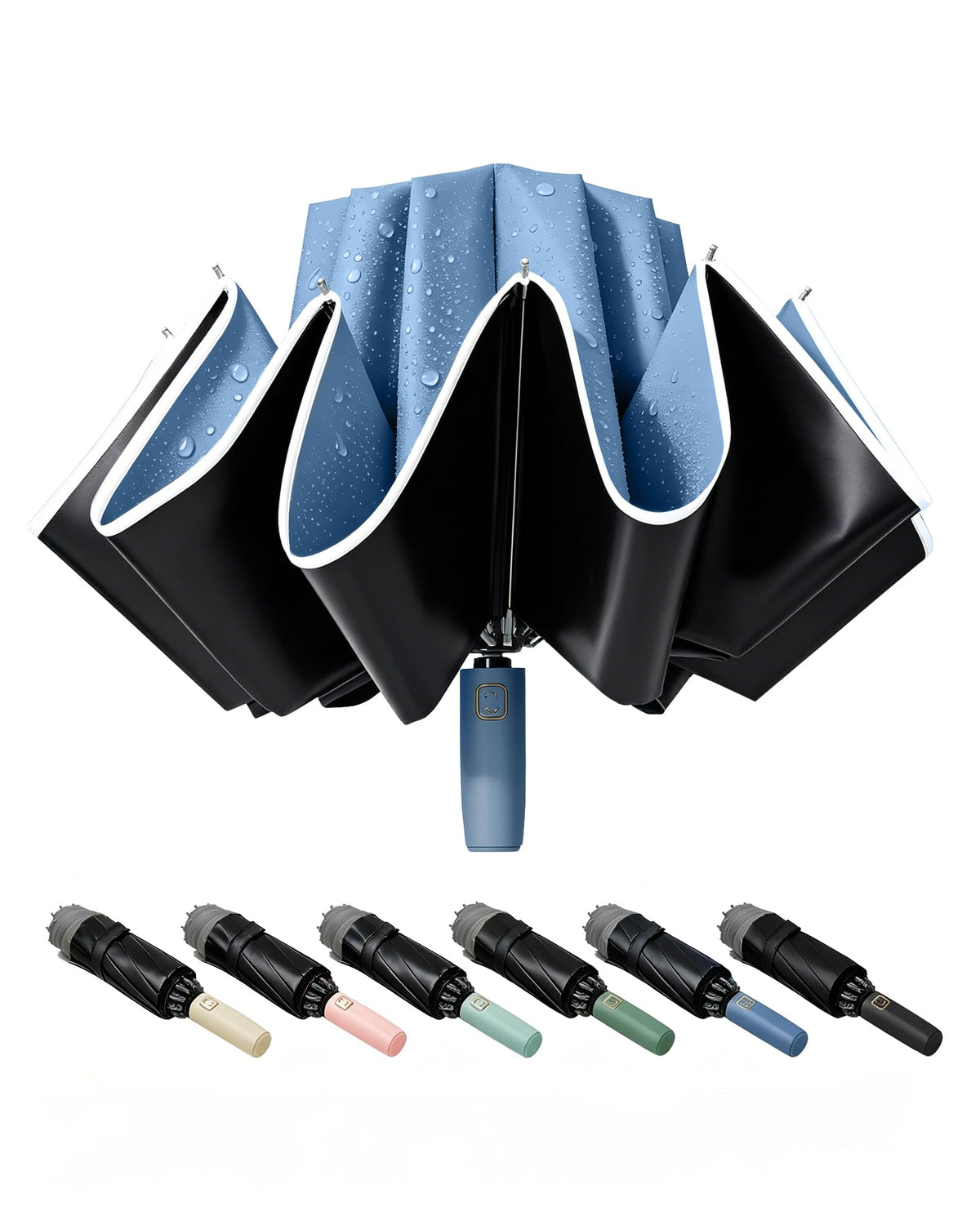 Fogkey Large Windproof Travel Umbrella - Reverse Auto Folding Car Umbrella for Rain and Sun, Compact Inverted Design with Waterproof Canopy, 10 Durable Ribs, Fits Backpack, Portable for Women & Men