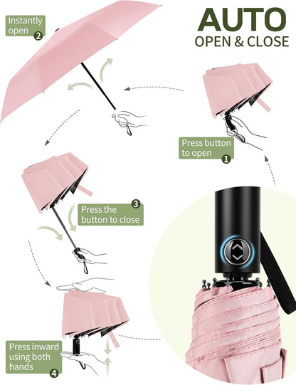 Yoobure Compact Travel Umbrella, Windproof Automatic Folding UV Sun & Rain