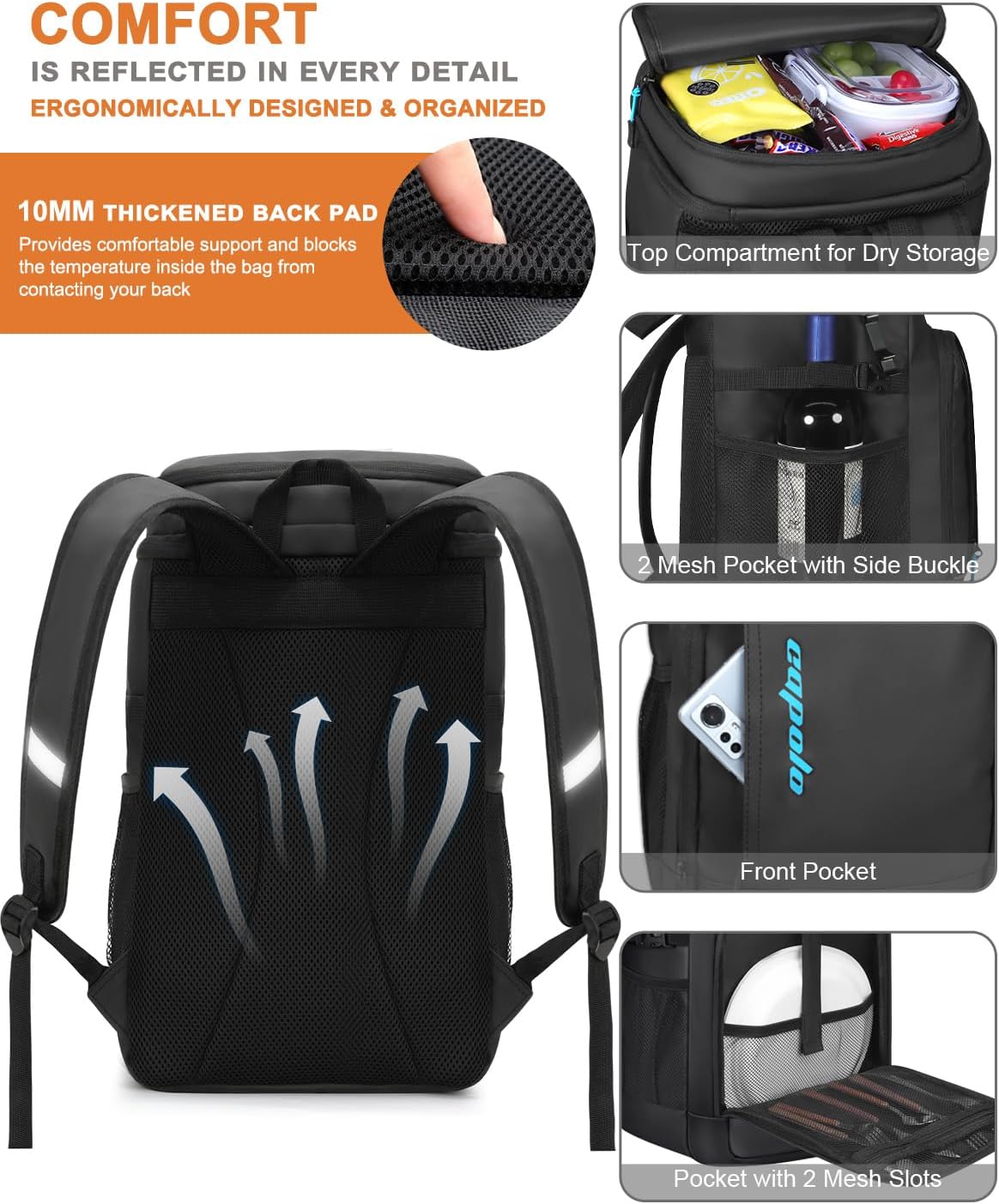 Capolo Cooler Backpack Insulated Leak Proof for Women Men Soft Cooler Bag