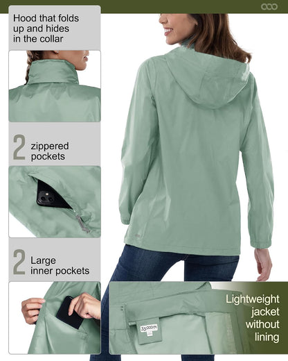 33,000ft Women's Rain Jacket Waterproof Lightweight Packable Raincoat