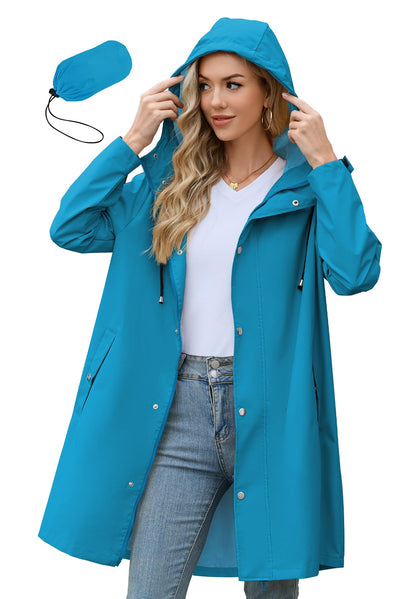 Zando Long Packable Rain Jacket Women Waterproof Raincoat with Hood