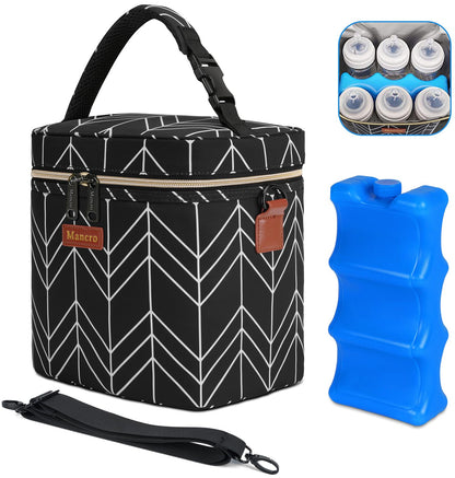 Mancro Breastmilk Cooler Bag with Ice Pack Fits 6 Baby Bottle Up to 9 Ounce