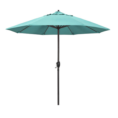 California Umbrella 9' Rd Sunbrella Aluminum Patio Umbrella, Crank Lift, Auto Tilt, Bronze Pole, Pacific Blue
