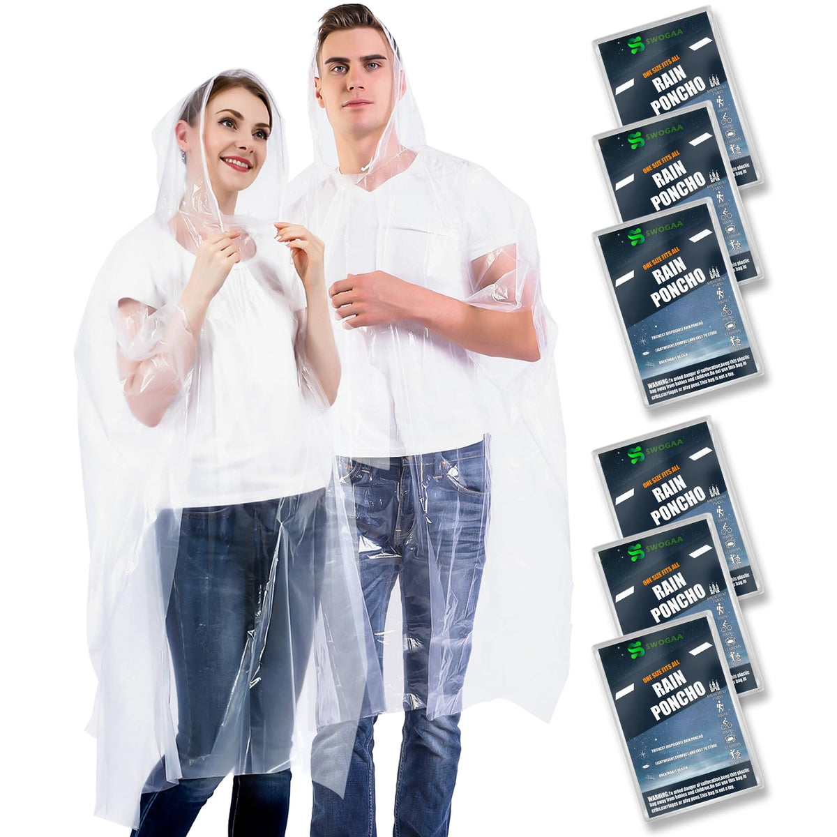 Disposable Rain Ponchos for Kids & Adults 6/10 Pack Extra Thick