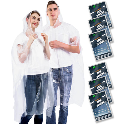 Disposable Rain Ponchos for Kids & Adults 6/10 Pack Extra Thick
