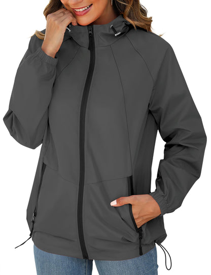 Avoogue Rain Jacket for Women Waterproof Lightweight Windbreaker Jacket with Hood Packable Raincoat with Pockets S-3XL
